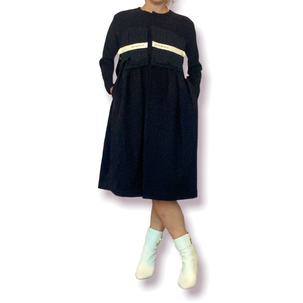 DEER AND FLYER Vintage Inspired Navy Babydoll Style Pleated Wool Pea Coat Medium